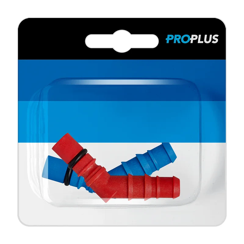 Slangtules met O-ring voor 10/12 mm slangen rood + blauw in blister
