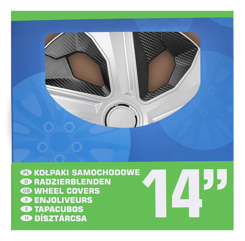 Wieldoppenset Moon Ring carbon zilver/zwart 14 inch 4 stuks in displaydoos