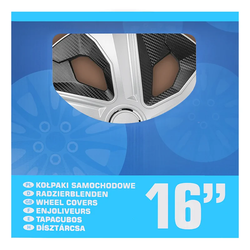 Wieldoppenset Moon Ring carbon zilver/zwart 16 inch 4 stuks in displaydoos