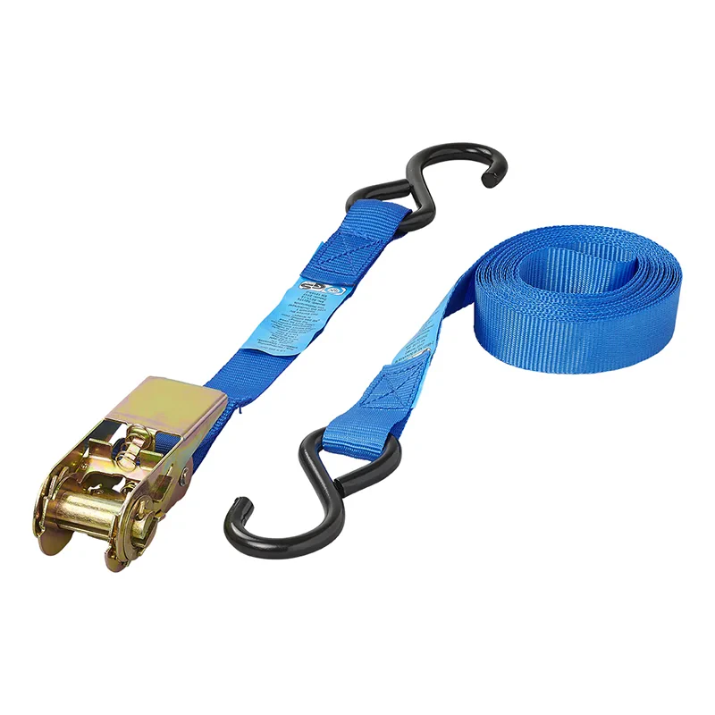 Tie down strap blue with ratchet + 2 hooks 5 meter