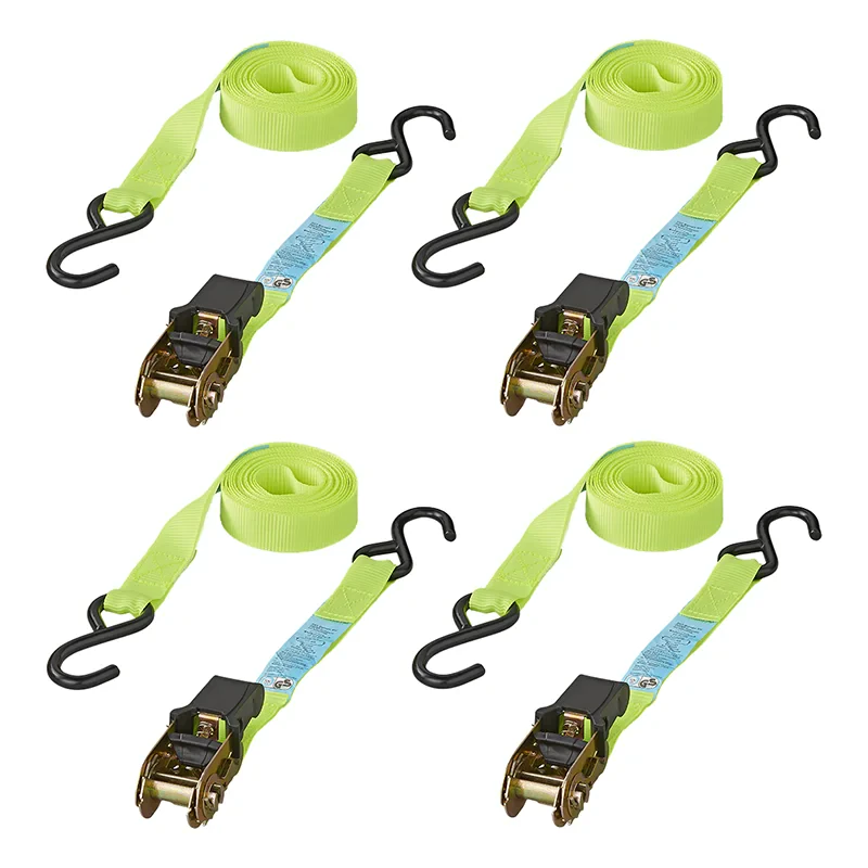 Tie down strap with ratchet + 2 hooks 5 meter - set of 4 pieces