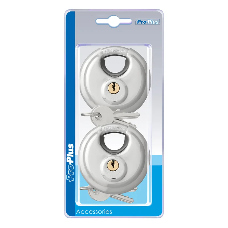 Discus lock 70mm 2 pieces keyed alike in blister