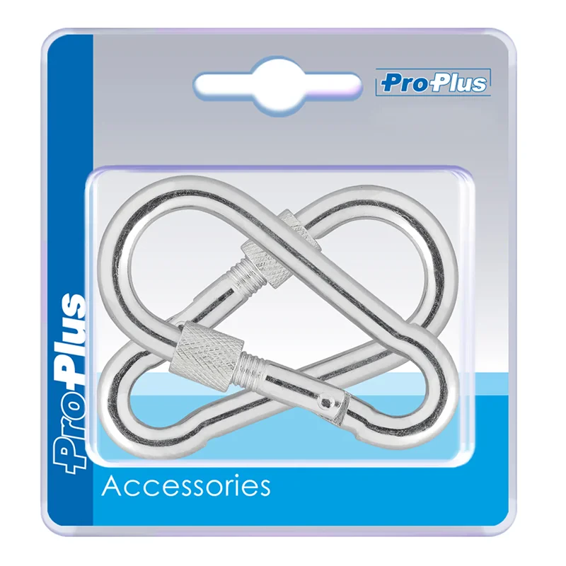 Carabine hook metal 8x80mm with screw lock 2 pieces in blister