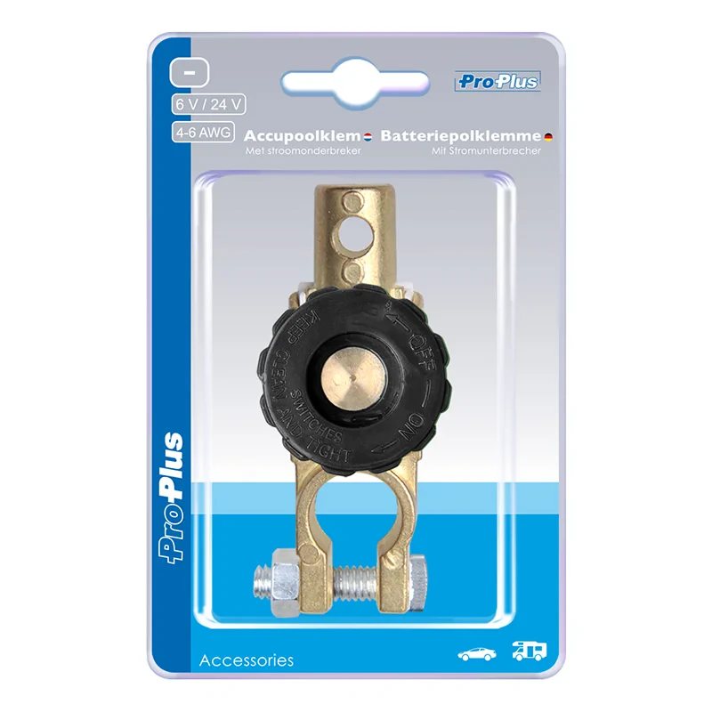 Accupoolklem (-) 17,5mm met stroomonderbreker in blister