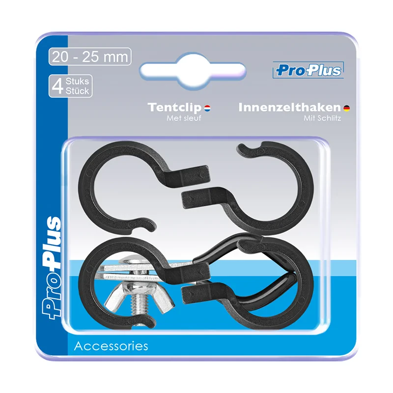 Tent clip for tent pole 20-25mm with slot black 4 pieces in blister
