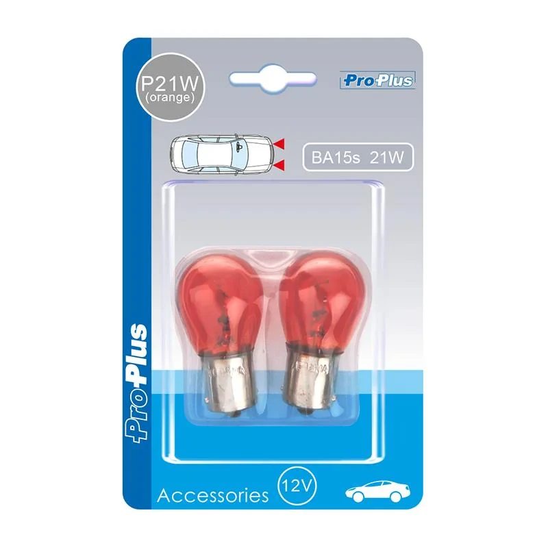 Lampadina auto 12V 21W BA15s arancione 2 pezzi in confezioni blister