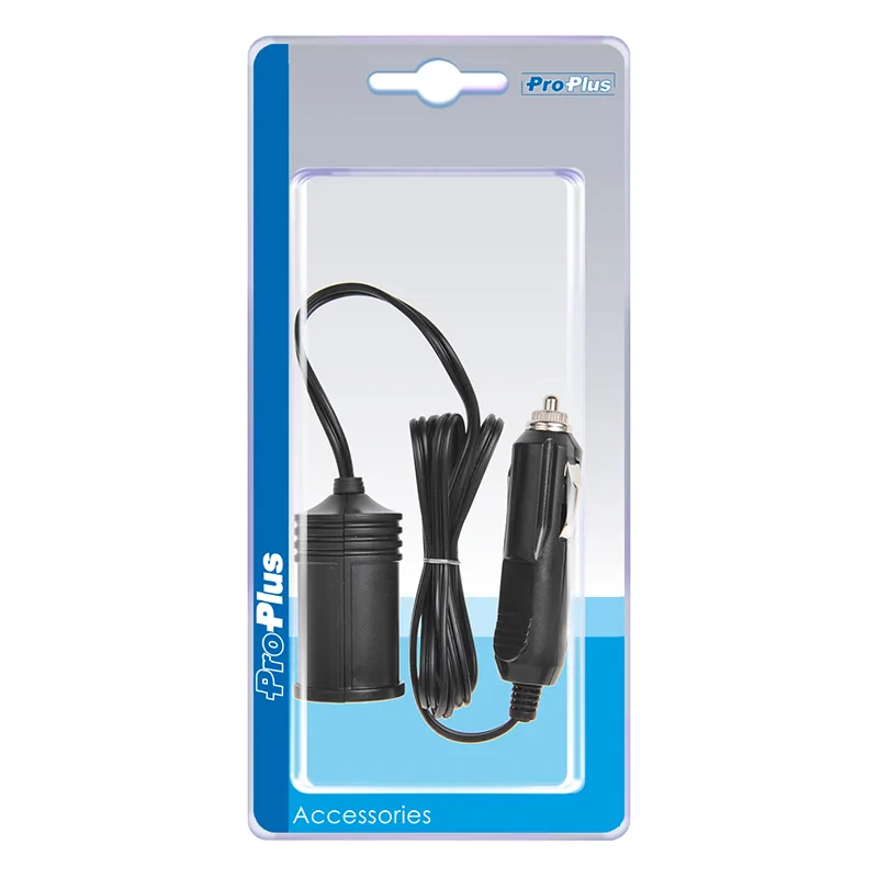 Förlängningssladd 1 m med 2-vägs USB-laddare typ A 12V/24V i blåsförpackning