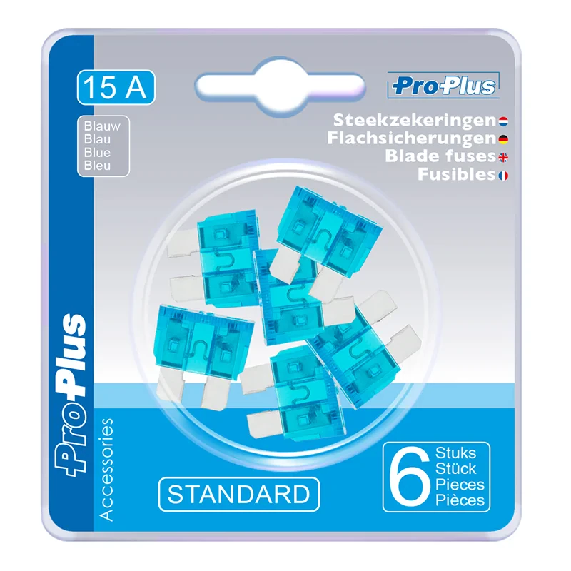 Blade fuses standard 15A blue 6 pieces in blister