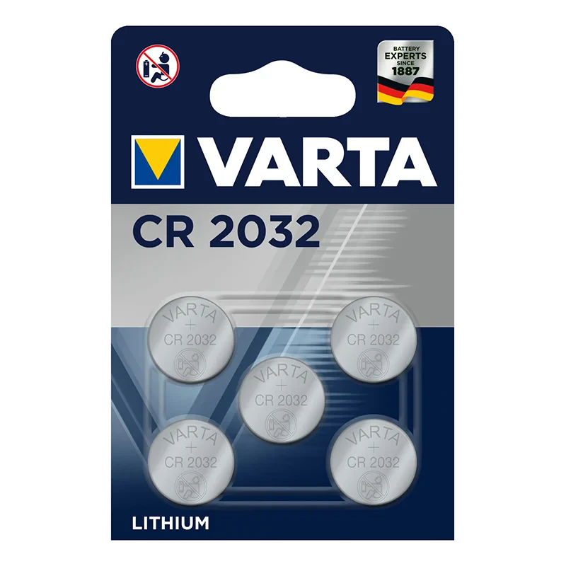 Varta Lithium CR2032 knappebatterier 3V 5 stykk i bisterpakning