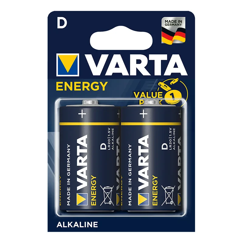 Varta Energy Alkaline-batterier D 2 stykk i bisterpakning