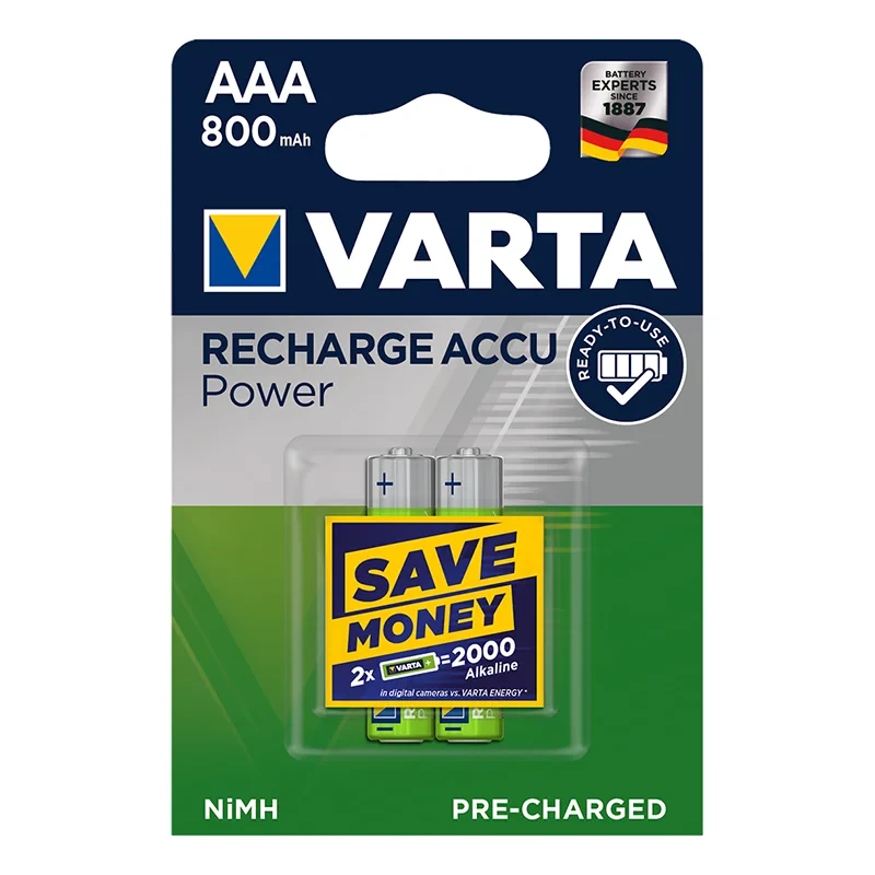 Varta Recharge Accu Power AAA-batterier 800 mAh, 2 stk. i blisterförpackning (DECT telefon)