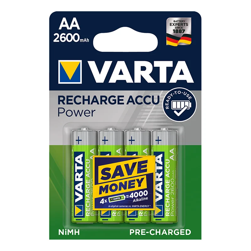 Varta oppladbare Accu Power-batterier AA 2600 mAh 4 stykk i bisterpakning