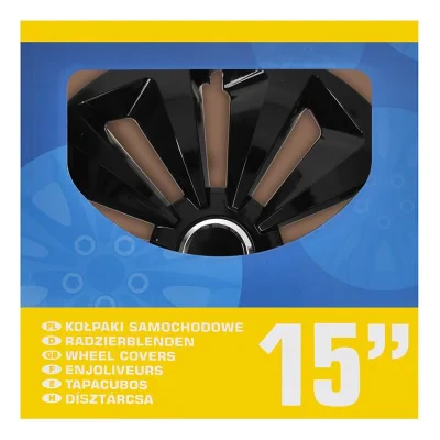 310858S - 15 tommers Fox Ring Hjulkapsler svart Sett med 4 stykker i skjerm boks