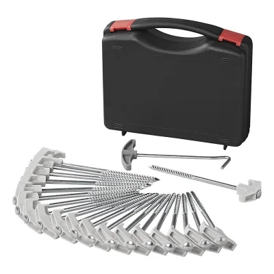 365014V05 - Piqueta metálica de alta resistencia con gancho de plástico, 20 cm - juego de 20 unidades en estuche