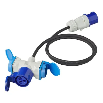 373514DE - Adapterkabel 150cm 3x2,5mm² fra CEE støpsel til 2xSchuko + 1xCEE stikkontakt
