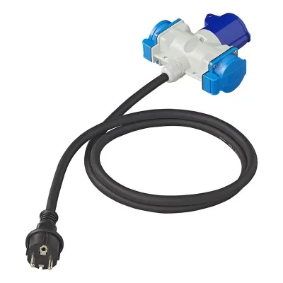 373515DE - Verloopkabel 150cm 3x2,5mm² van Schuko stekker naar 1xCEE + 2xSchuko stekkerdoos