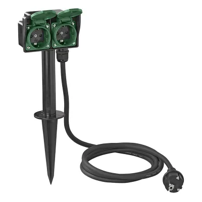 373620 - Presa da giardino Schuko doppia con picchetto 2m 3x1,5mm²