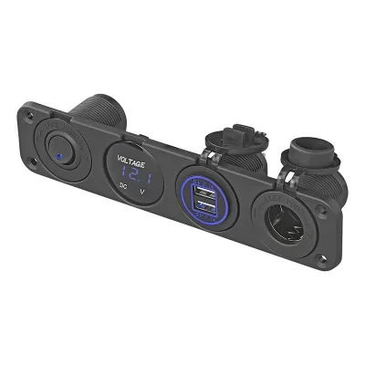 450466 - Innbyggingssett: Stikkontakt DIN + voltmåler + USB-port 2 x type A 4200mA