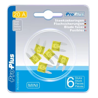 490367 - Bezpieczniki plaskie mini 20A zólte 6 sztuk w blistrze