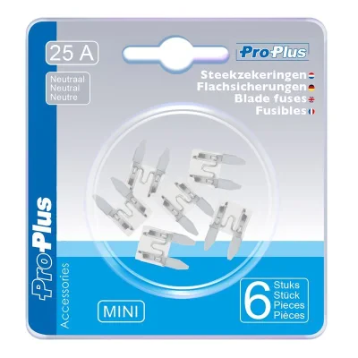 490368 - Blad sikringer mini 25A nøytral 6 stykker i bisterpakning