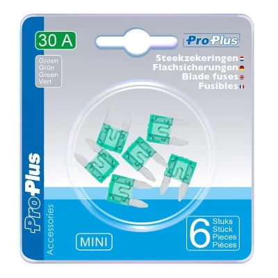 490369 - Blade fuses mini 30A green 6 pieces in blister