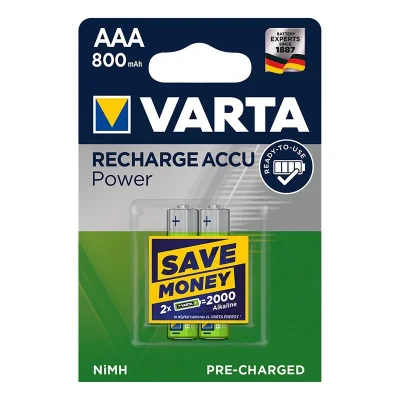 VA_VN12802 - Varta Recharge Accu Power AAA-batterier 800 mAh, 2 stk. i blisterförpackning (DECT telefon)